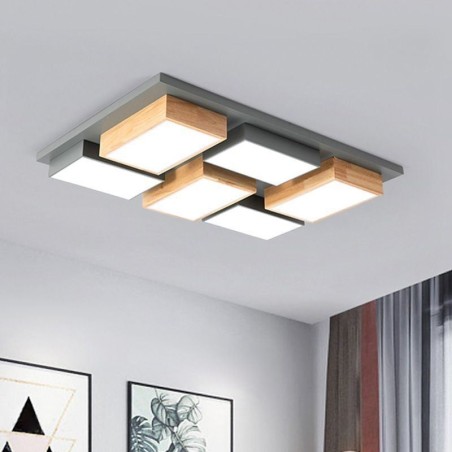 Lámpara de techo acrílica moderna con diseño geométrico de madera. Lámpara de techo acrílica moderna con diseño geométrico de madera.