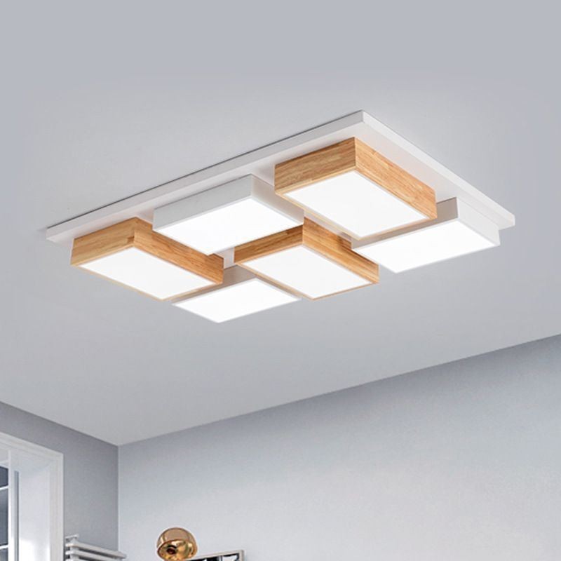 Lámpara de techo acrílica moderna con diseño geométrico de madera.