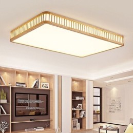 Lámpara de techo japonesa de acrílico rectangular de madera de caucho