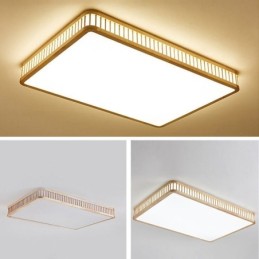 Lámpara de techo japonesa de acrílico rectangular de madera de caucho