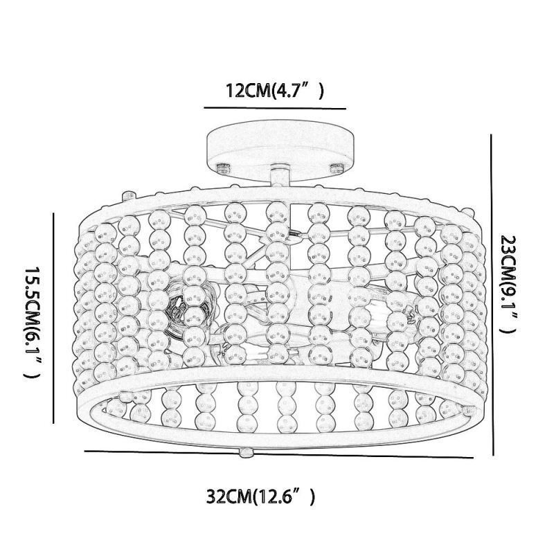 Lámpara de techo de 3 luces con cuentas de madera para vestíbulo