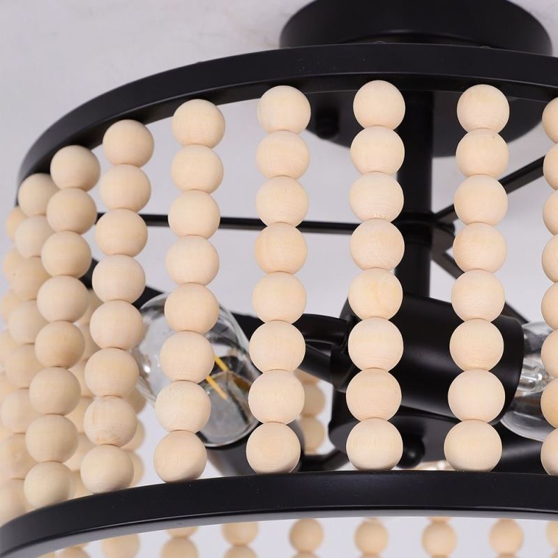 Lámpara de techo de 3 luces con cuentas de madera para vestíbulo