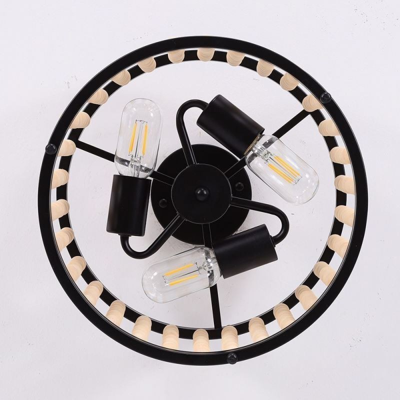 Lámpara de techo de 3 luces con cuentas de madera para vestíbulo