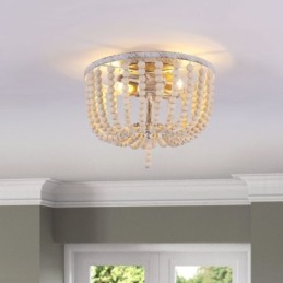 Lámpara de techo empotrada con cuentas de madera de estilo rústico, 3 luces