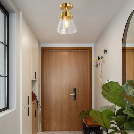 Lámpara de techo contemporánea de cristal, 1 luz, acabado en latón Lámpara de techo contemporánea de cristal, 1 luz, acabado en latón