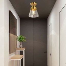 Lámpara de techo contemporánea de cristal, 1 luz, acabado en latón