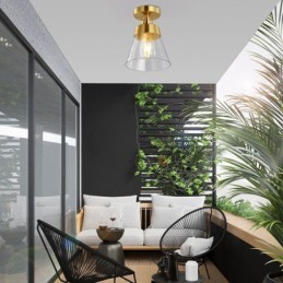 Lámpara de techo contemporánea de cristal, 1 luz, acabado en latón