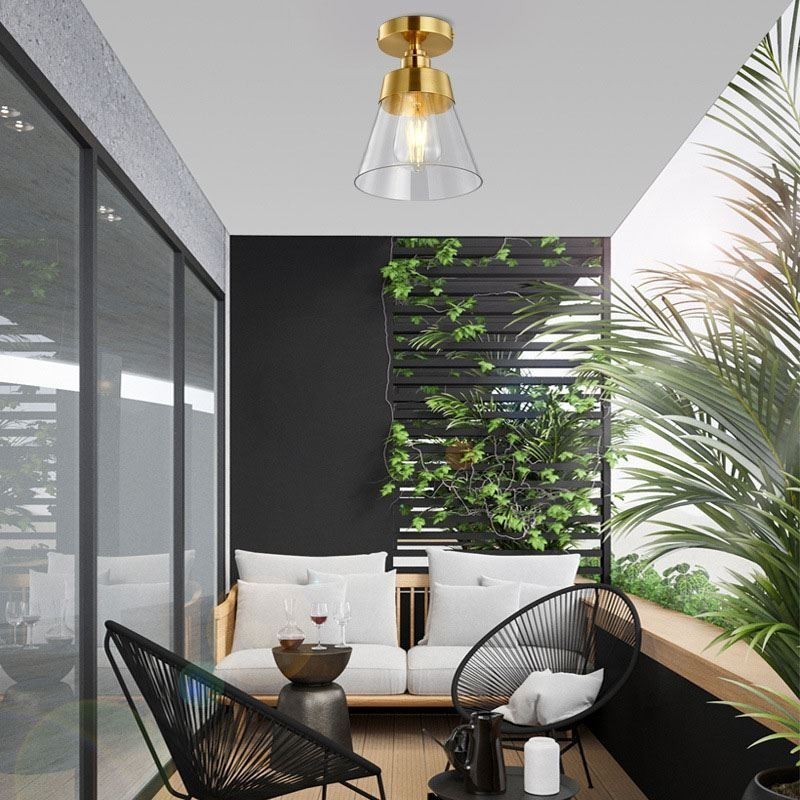 Lámpara de techo contemporánea de cristal, 1 luz, acabado en latón