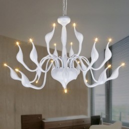 Lámpara de araña de cisne posmoderna de 18 luces de acero inoxidable G4 con acabado blanco