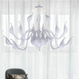 Lámpara de araña de cisne posmoderna de 18 luces de acero inoxidable G4 con acabado blanco