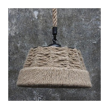 Lámpara de araña retro de estilo rural industrial hecha a mano con cuerda de cáñamo.