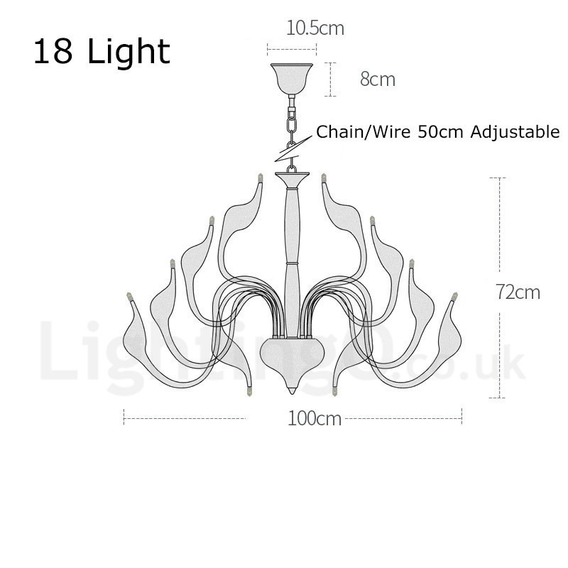 Lámpara de araña de cisne posmoderna de 18 luces de acero inoxidable G4 con acabado blanco