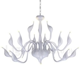 Lámpara de araña de cisne posmoderna de 18 luces de acero inoxidable G4 con acabado blanco