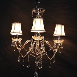 Lámpara de araña moderna y espléndida de 3 luces con brazo de cristal