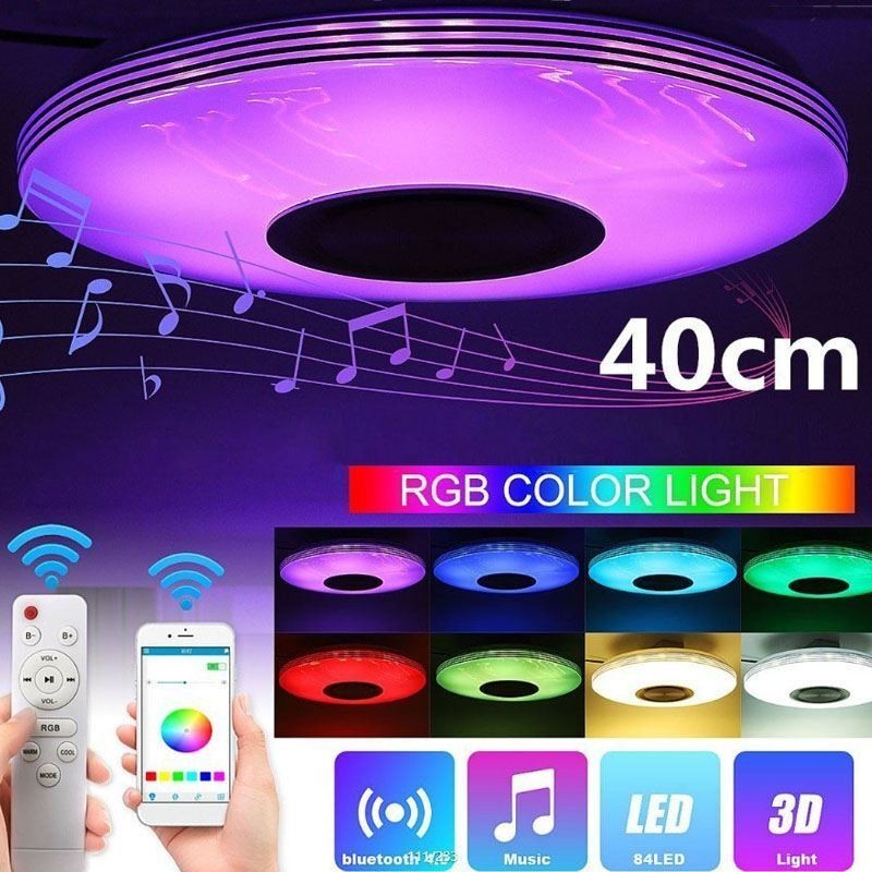 Lámpara de techo empotrada, lámpara decorativa con control remoto por aplicación, altavoz de música Bluetooth