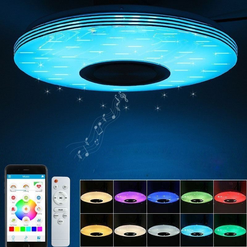 Lámpara de techo empotrada, lámpara decorativa con control remoto por aplicación, altavoz de música Bluetooth