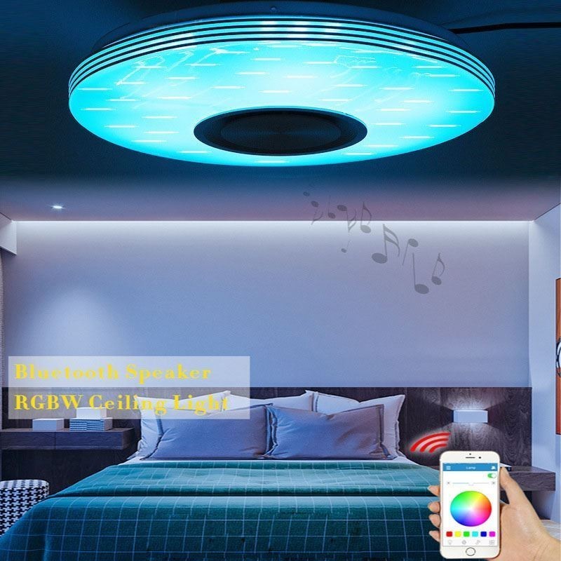Lámpara de techo empotrada, lámpara decorativa con control remoto por aplicación, altavoz de música Bluetooth