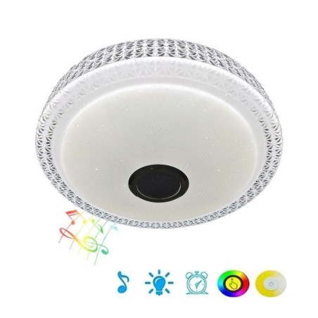 Lámpara de techo decorativa con control remoto por aplicación, altavoz de música Bluetooth, montaje empotrado Lámpara de techo decorativa con control remoto por aplicación, altavoz de música Bluetooth, montaje empotrado