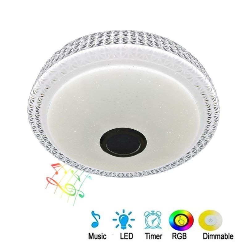 Lámpara de techo decorativa con control remoto por aplicación, altavoz de música Bluetooth, montaje empotrado