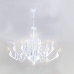 Lámpara de araña de cisne posmoderna de 18 luces de acero inoxidable G4 con acabado blanco