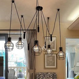 Lámpara de araña para comedor, sala de estar, estilo rústico americano, lámparas y faroles, jaulas pequeñas, luz colgante