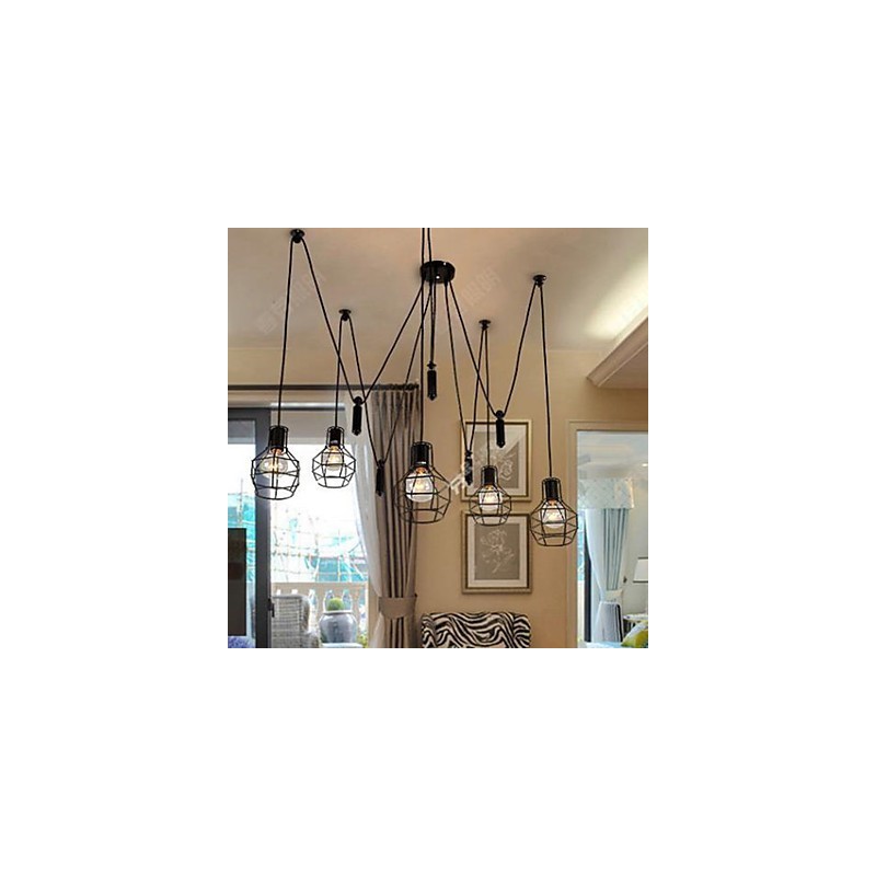 Lámpara de araña para comedor, sala de estar, estilo rústico americano, lámparas y faroles, jaulas pequeñas, luz colgante