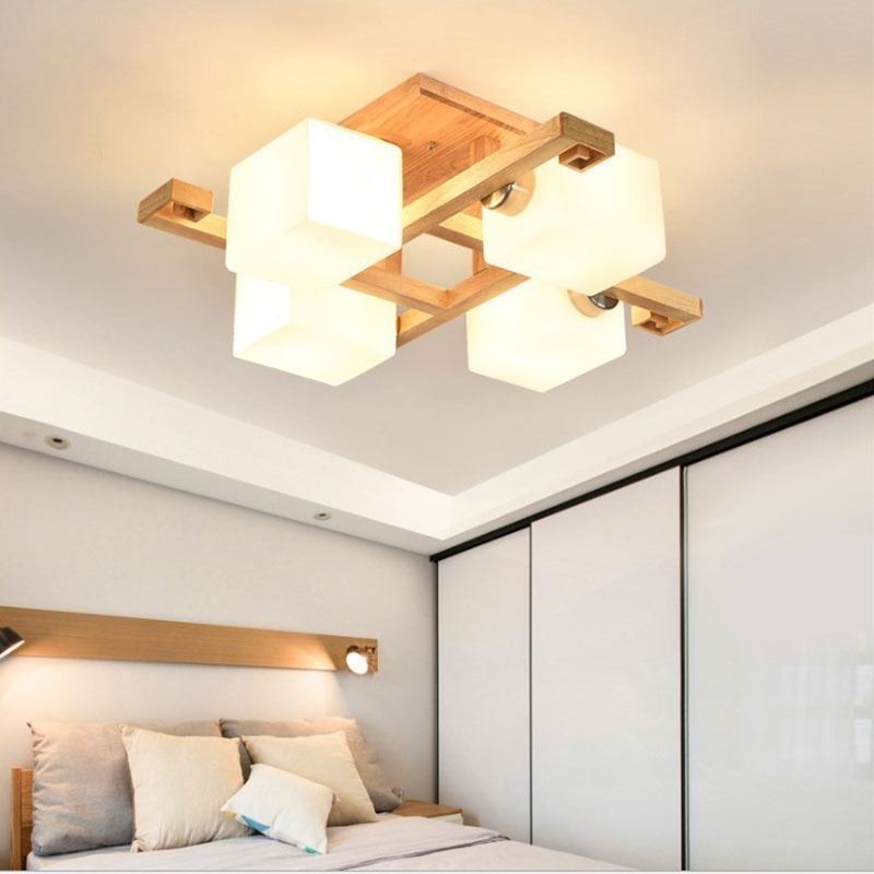 Lámpara de techo nórdica empotrada, creativa, cálida, de madera maciza.
