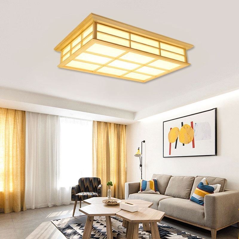Lámpara de techo japonesa cuboide de madera maciza.