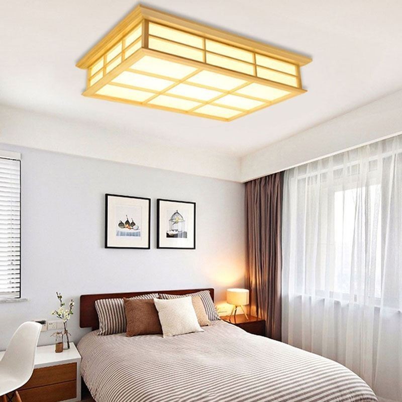 Lámpara de techo japonesa cuboide de madera maciza.
