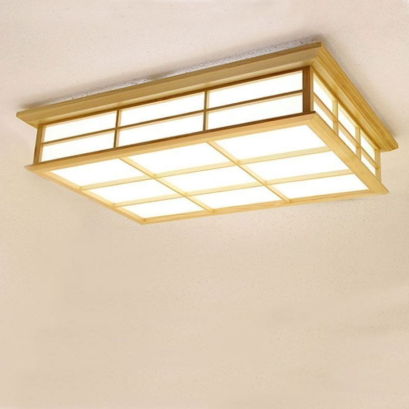 Lámpara de techo japonesa cuboide de madera maciza.