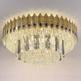 Lámpara de techo decorativa de lujo con forma de cola de fénix, redonda, galvanizada y de cristal