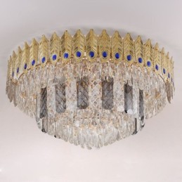 Lámpara de techo decorativa de lujo con forma de cola de fénix, redonda, galvanizada y de cristal