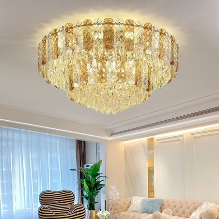 Lámpara de techo redonda de cristal de doble capa, decorativa y de lujo, de 80 cm Lámpara de techo redonda de cristal de doble capa, decorativa y de lujo, de 80 cm