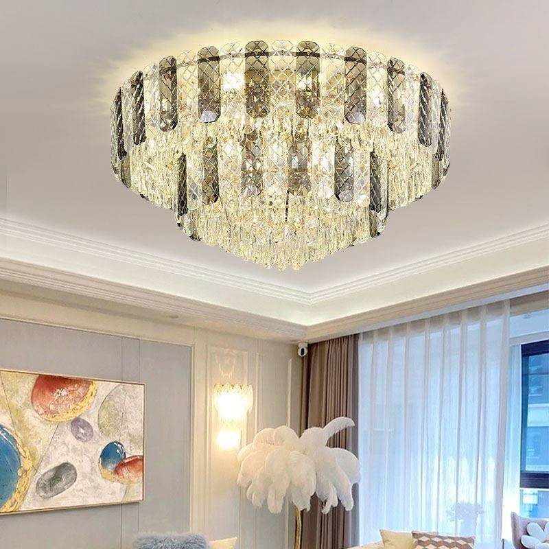 Lámpara de techo redonda de cristal de doble capa, decorativa y de lujo, de 80 cm