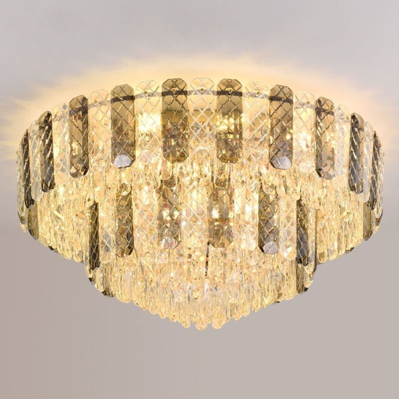 Lámpara de techo redonda de cristal de doble capa, decorativa y de lujo, de 80 cm