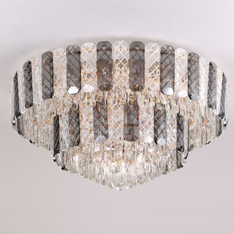 Lámpara de techo redonda de cristal de doble capa, decorativa y de lujo, de 80 cm