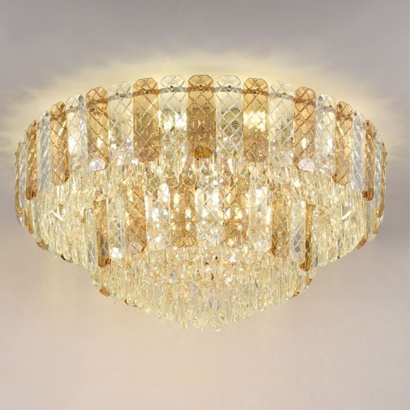 Lámpara de techo redonda de cristal de doble capa, decorativa y de lujo, de 80 cm