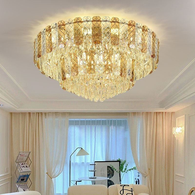 Lámpara de techo redonda de cristal de doble capa, decorativa y de lujo, de 80 cm