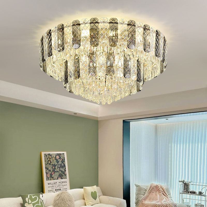 Lámpara de techo redonda de cristal de doble capa, decorativa y de lujo, de 80 cm