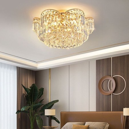 Lámpara de techo de cristal redonda de lujo con decoración de cristal empotrada Lámpara de techo de cristal redonda de lujo con decoración de cristal empotrada