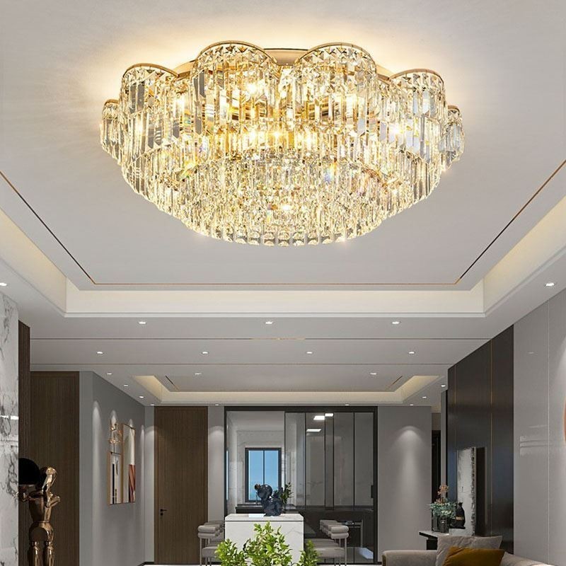 Lámpara de techo de cristal redonda de lujo con decoración de cristal empotrada