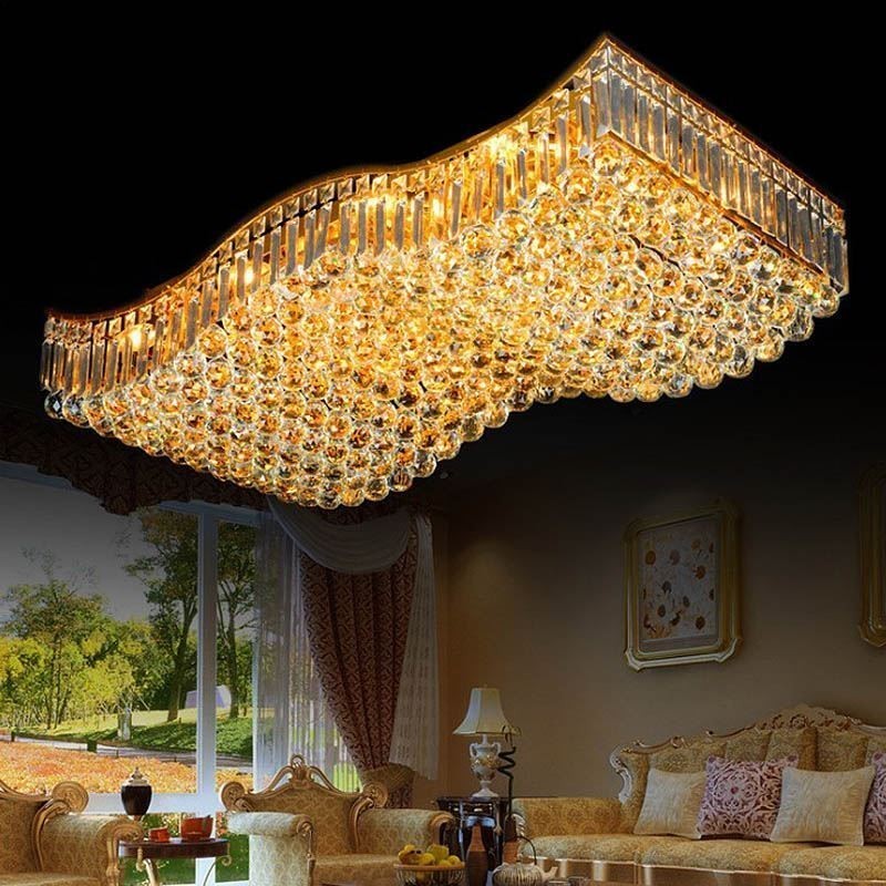 Lámpara de araña rectangular de cristal europeo con montaje empotrado