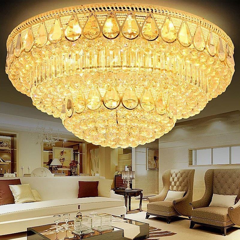 Lámpara de techo de cristal de lujo con montaje empotrado, luz redonda