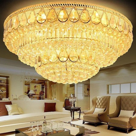 Lámpara de techo de cristal de lujo con montaje empotrado, luz redonda Lámpara de techo de cristal de lujo con montaje empotrado, luz redonda