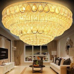 Lámpara de techo de cristal de lujo con montaje empotrado, luz redonda