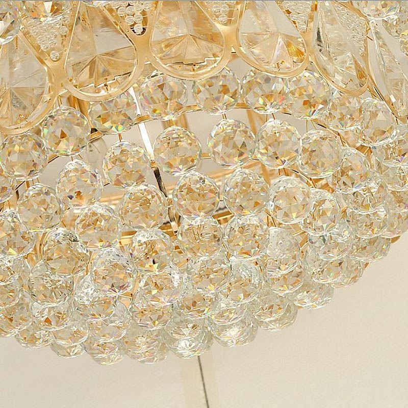 Lámpara de techo de cristal de lujo con montaje empotrado, luz redonda