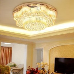 Lámpara de techo de cristal empotrada contemporánea, iluminación redonda de lujo