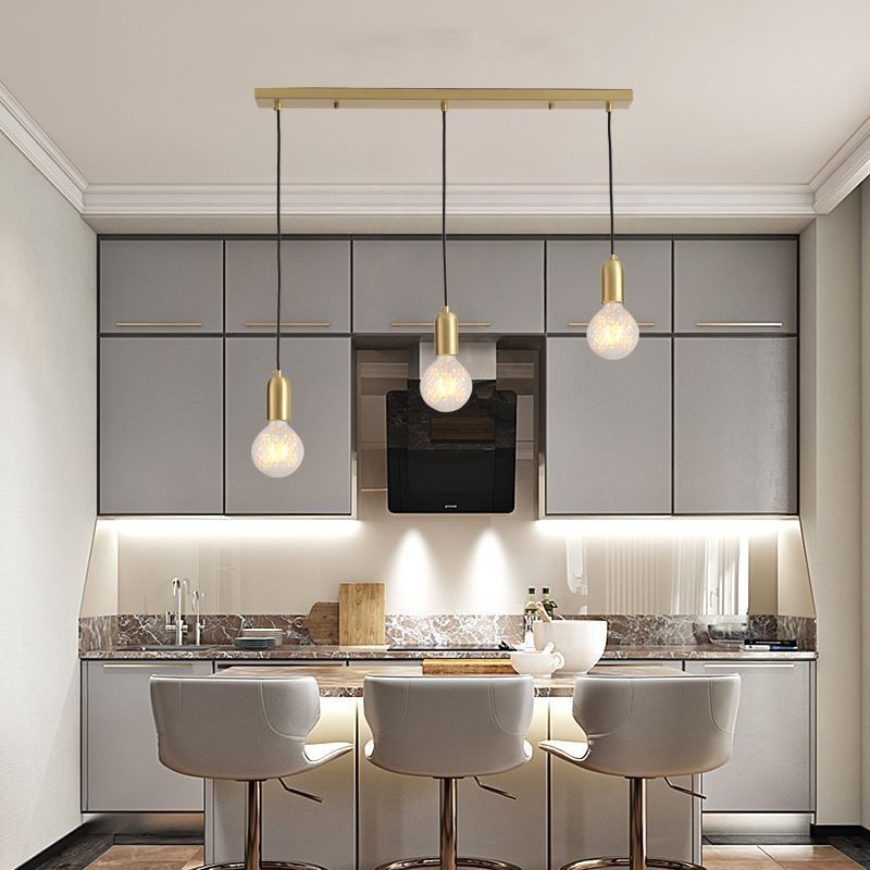 Lámpara colgante de latón nórdico con tres luces colgantes, estilo isla, minimalista y creativa