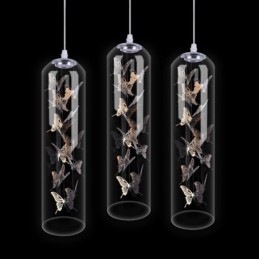 Lámpara colgante de cristal con forma de mariposa y cilindro nórdico creativo