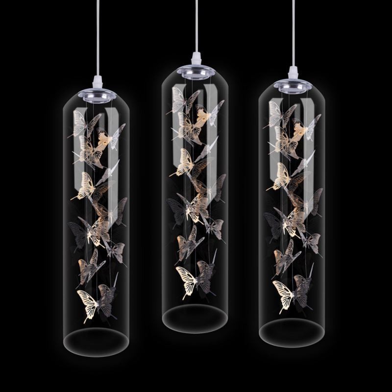 Lámpara colgante de cristal con forma de mariposa y cilindro nórdico creativo